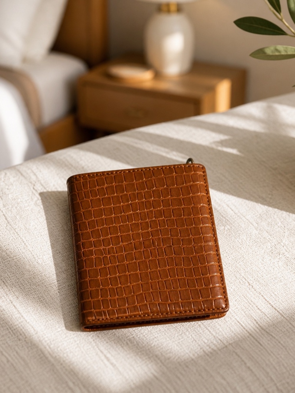 Vintage Y2K Express Wallet - Brown Croc Embossed, Snap Closure, ID + Coin Zipper - Picture 2 of 2